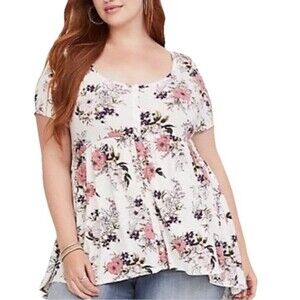 Torrid Floral Knit Babydoll Top Size 1 Casual Cottage Core